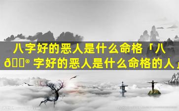 八字好的恶人是什么命格「八 💮 字好的恶人是什么命格的人」